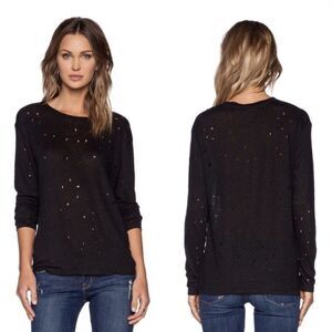 IRO Marvina Blue Linen Distressed Pullover Knit Top